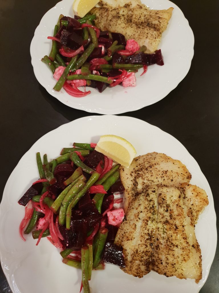 Fish fillet with Beet and Green Bean Salad